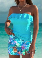 Mid Waisted Marine Life Print Cyan Tankini Set