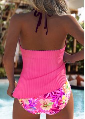 Mid Waisted Floral Print Hot Pink Tankini Set