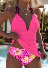 Mid Waisted Floral Print Hot Pink Tankini Set