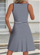 Striped Navy Sleeveless Round Neck Dress