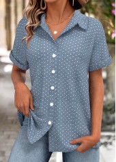 Polka Dot Dusty Blue Short Sleeve Shirt