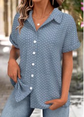 Polka Dot Dusty Blue Short Sleeve Shirt