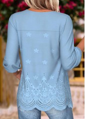 Dusty Blue Long Sleeve Split Neck Blouse
