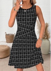 Plaid Black Sleeveless Round Neck Dress