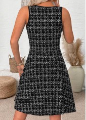 Plaid Black Sleeveless Round Neck Dress