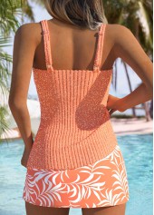 Mid Waisted Leaf Print Coral Tankini Set