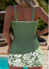 Mid Waisted Paisley Print Sage Green Tankini Set