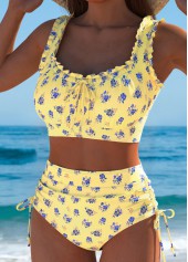 High Waisted Striped Light Yellow Bikini Set