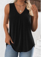 Black Sleeveless V Neck Tank Top