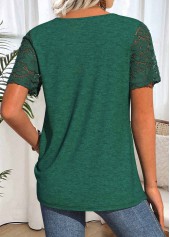 Blackish Green Short Sleeve Split Neck T Shirt
