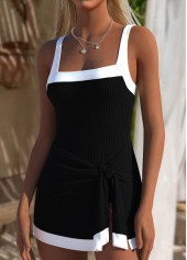 Black Square Neck One Piece Swimdress