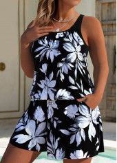 Floral Print Black One Piece Swimwear