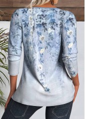 Floral Print Light Blue Long Sleeve T Shirt