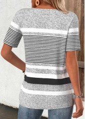 Striped Light Grey Marl Short Sleeve T Shirt
