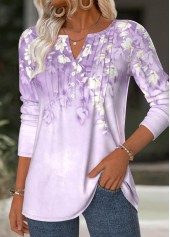 Floral Print Light Purple Long Sleeve T Shirt