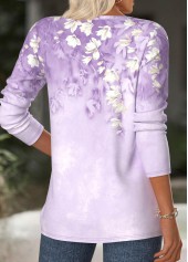 Floral Print Light Purple Long Sleeve T Shirt