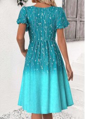 Ombre Cyan Short Sleeve Round Neck Dress