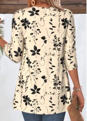 Leaf Print Beige 3/4 Sleeve Light Cardigan