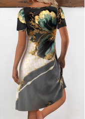 Random Floral Print Multi Color Short Sleeve Dress