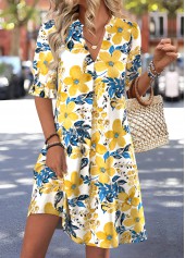 Floral Print Multi Color Short Half Sleeve Dress