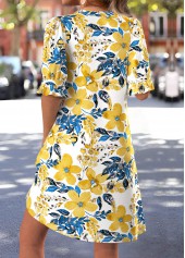 Floral Print Multi Color Short Half Sleeve Dress