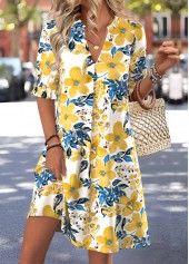 Floral Print Multi Color Short Half Sleeve Dress