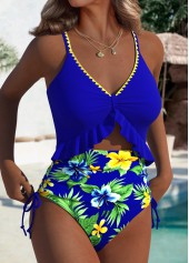 Floral Print Royal Blue One Piece Swimwear
