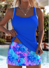 Mid Waisted Marine Life Print Royal Blue Tankini Set