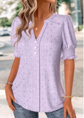 Light Purple Short Sleeve Split Neck Blouse