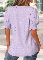 Light Purple Short Sleeve Split Neck Blouse