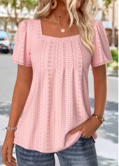 Light Pink Short Sleeve Square Neck T Shirt