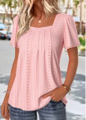 Light Pink Short Sleeve Square Neck T Shirt