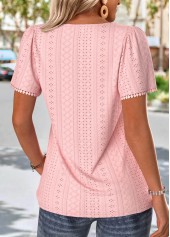 Light Pink Short Sleeve Square Neck T Shirt