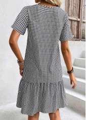 Plaid Black Short Sleeve V Neck Dress