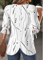 Plus Size White Button Geometric Print T Shirt