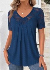 Navy Short Sleeve V Neck T Shirt