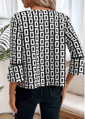 Geometric Print Black 3/4 Sleeve Coat