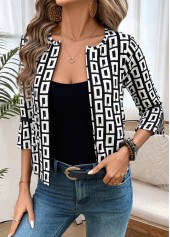 Geometric Print Black 3/4 Sleeve Coat