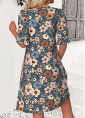 Floral Print Multi Color Half Sleeve Split Neck Dress