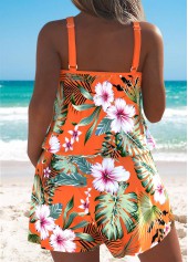 Floral Print Orange One Piece Swimwear