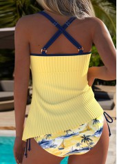 Mid Waisted Plants Print Light Yellow Tankini Set