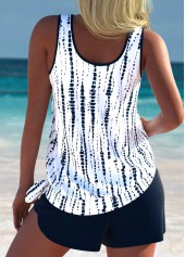 Mid Waisted Tie Dye Print Navy Tankini Set