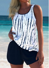 Mid Waisted Tie Dye Print Navy Tankini Set