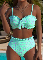 Mid Waisted Ditsy Floral Print Mint Green Bikini Set