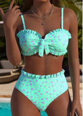 Mid Waisted Ditsy Floral Print Mint Green Bikini Set
