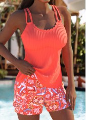 Mid Waisted Paisley Print Coral Tankini Set