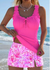 Mid Waisted Marine Life Print Hot Pink Tankini Set