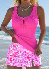 Mid Waisted Marine Life Print Hot Pink Tankini Set