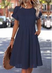 Navy Short Sleeve Round Neck Dress