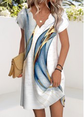 Ombre White Short V Neck Dress